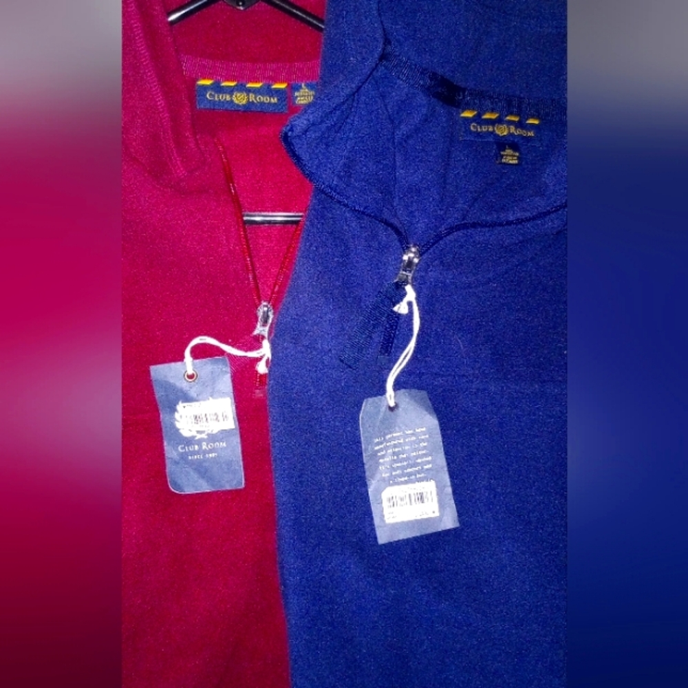 Club Room pull over sweater front zip navy blue maroon Men's Lg NEW